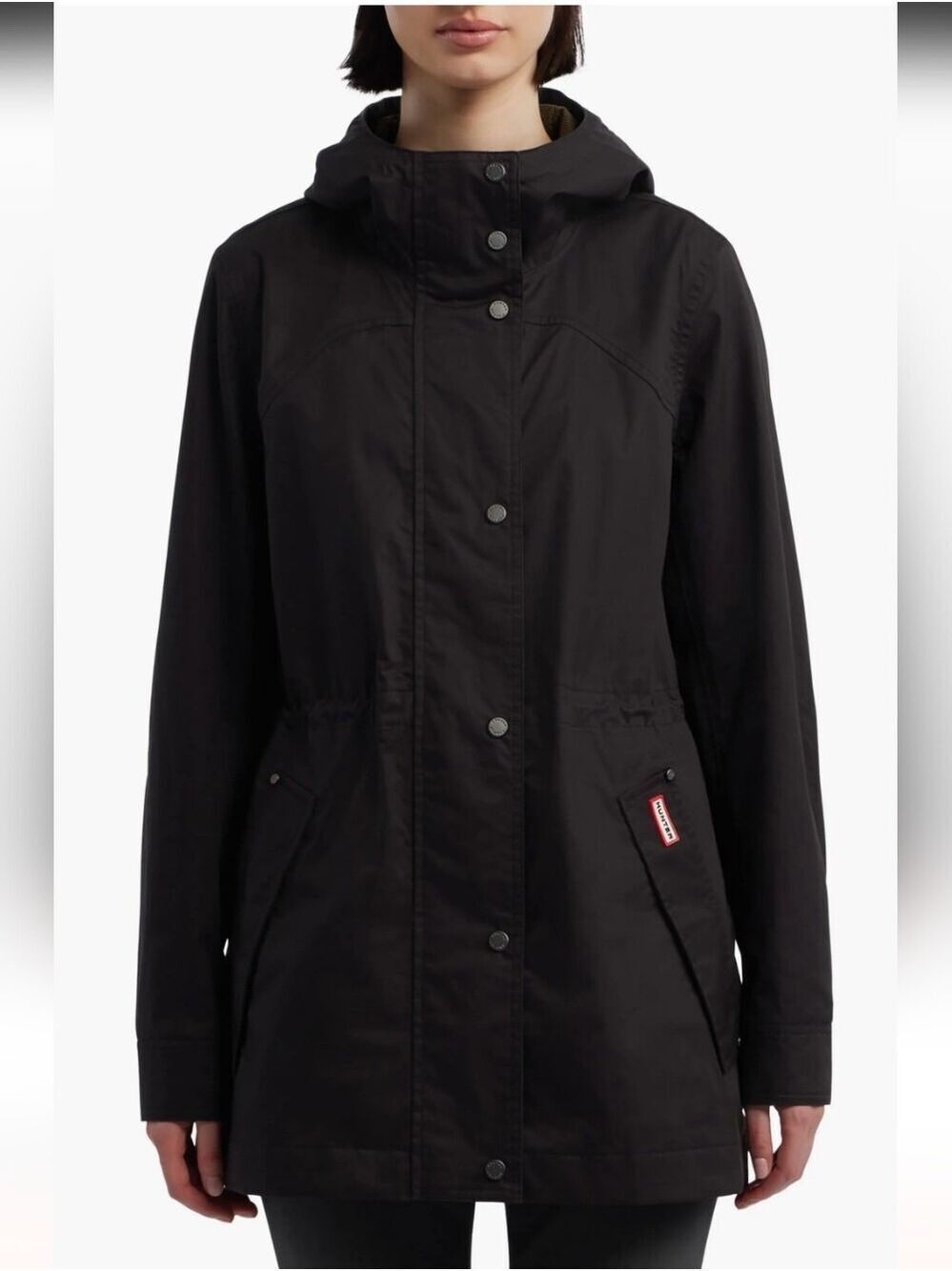 New! Hunter Women's Adela Hooded Waterproof Canvas Sz L